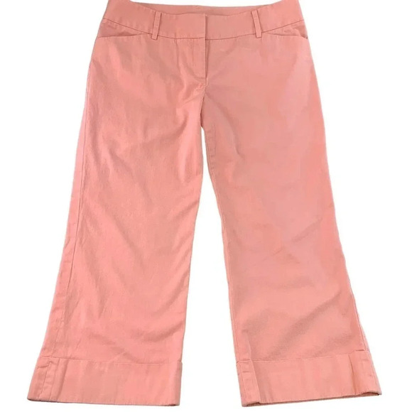 Halogen Cropped Straight Leg Trouser Pants Women Size 8 Pink Peach Fold Cuff Hem - Picture 1 of 13
